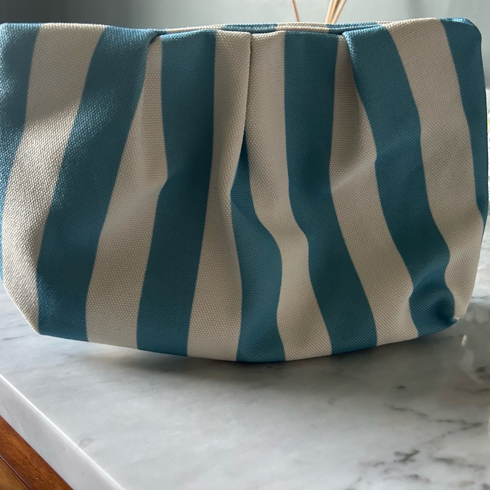 Blue and White Striped Cosmetic Bag Durable Fabric